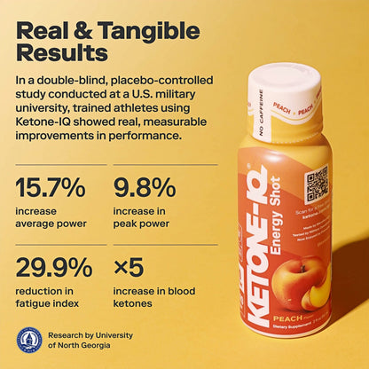 Ketone-IQ No Caffeine Ketone Shots for Focus, Peach, 24 Pack