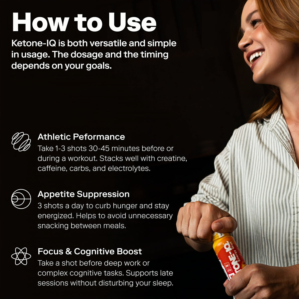 Ketone-IQ No Caffeine Ketone Shots for Focus, Peach, 24 Pack